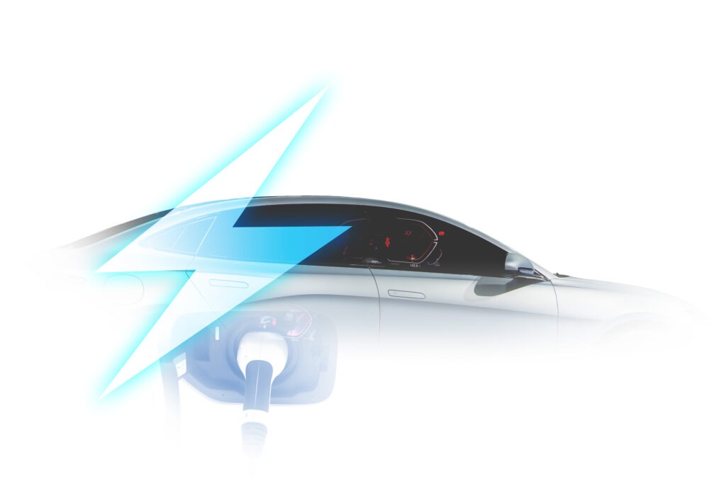 Power cable pump plug in charging power to electric vehicle EV car.